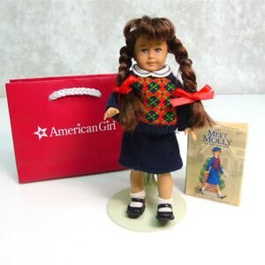 American Girl Molly Doll Mini Meet Outfit Skirt Sweater Top Shoes Socks Book Bag